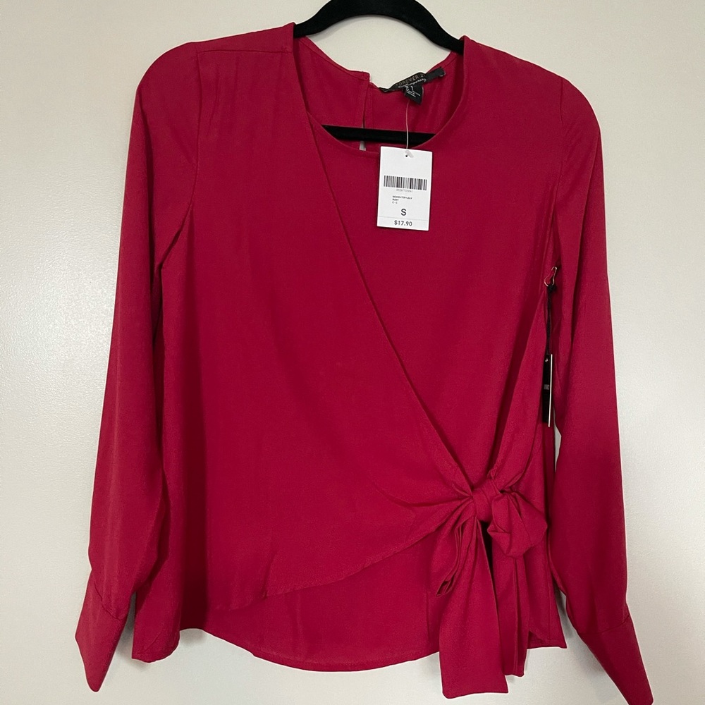 Contemporary deep ruby red blouse with side tie